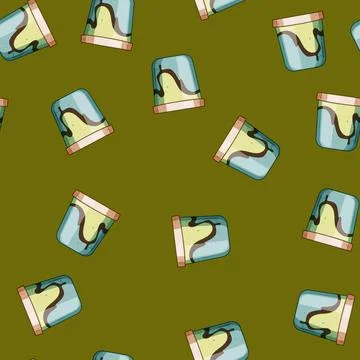 Seamless pattern Ice cream container with chocolate swirl inside, representin 스톡 일러스트