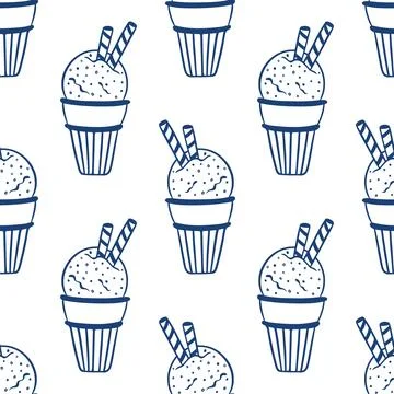 Seamless pattern with ice cream in cup 스톡 일러스트