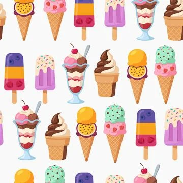 Seamless Pattern with Ice Cream Desserts Vector Background 库存插图