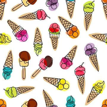 Seamless pattern with Ice Cream. Different versions Ice Cream reteated Vector Stock Illustration