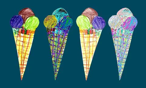 Seamless pattern with Ice cream hand-drawn by pencil in childrens style. Stock Illustration