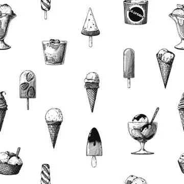 Seamless pattern with ice cream. Ice cream. Vector illustration in sketch sty Stock Illustration