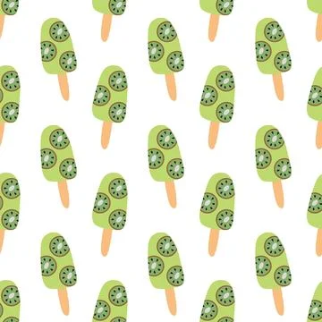 Seamless pattern. Ice cream with kiwi on stick. Summer sweet food background Stock Illustration