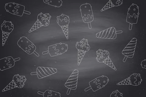 Seamless pattern with ice cream in line graphic on chlalk background Stock Illustration