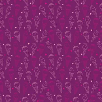 Seamless pattern of ice cream line art on purple background Stock Illustration