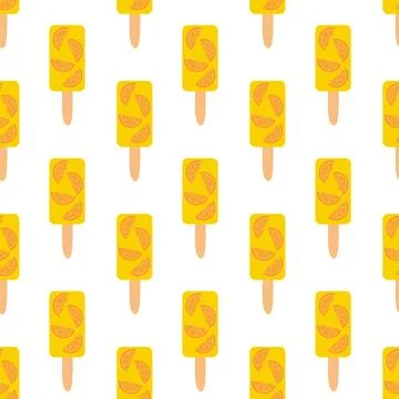 Seamless pattern. Ice cream with orange slice on stick. Summer time sweet food Stock Illustration