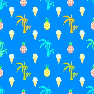 Seamless pattern ice cream, palm, Illustrazione stock