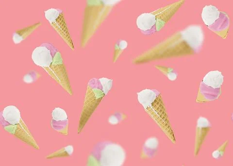 Seamless pattern with ice cream on pink background. Colorful summer background イラスト素材