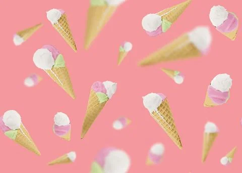 Seamless pattern with ice cream on pink background. Colorful summer backgro.. Stock Photos