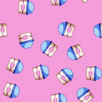 Seamless pattern Ice cream pint container with blue dessert inside Stock Illustration