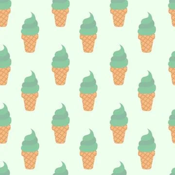 Seamless pattern. Ice cream pistachio or mint in waffle cone. Illustrazione stock