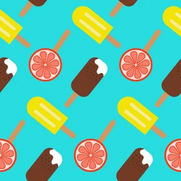Seamless pattern ice cream popsicle in chocolate, lemon stick and orange slic Stock Illustration