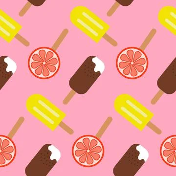 Seamless pattern ice cream popsicle in chocolate and citrus fruit ice Stock Illustration