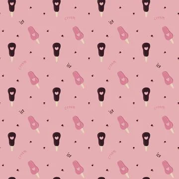 Seamless pattern with ice cream popsicle with pink color. Stock Illustration