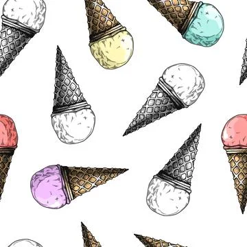 Seamless pattern with ice cream. Realistic ice cream. Vector illustration Stock Illustration
