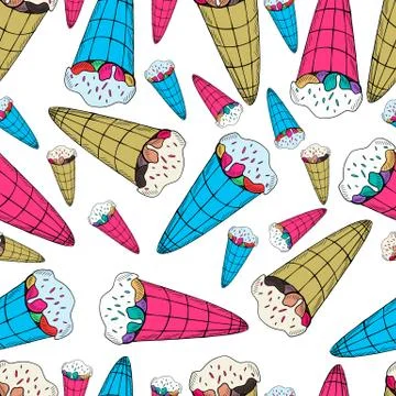 Seamless pattern with ice-cream in retro style Stock Illustration