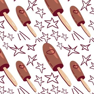 Seamless pattern with ice cream with star on white background Stock Illustration