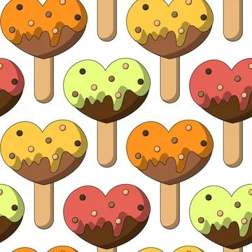 Seamless pattern with Ice Cream on stick shaped Heart Stock Illustration