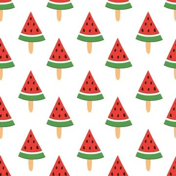 Seamless pattern. Ice cream triangle watermelon on stick. Summer time sweet Stock Illustration