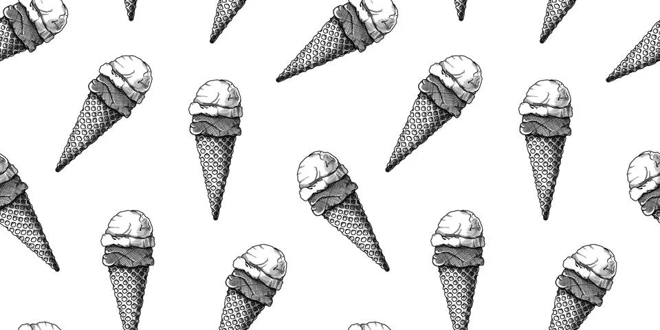 Seamless pattern with ice cream. Vector illustration in sketch style. Stock Illustration