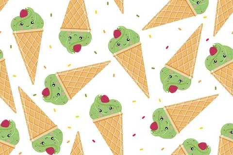 Seamless pattern of ice cream. Vector illustration on a white background. Stock Illustration