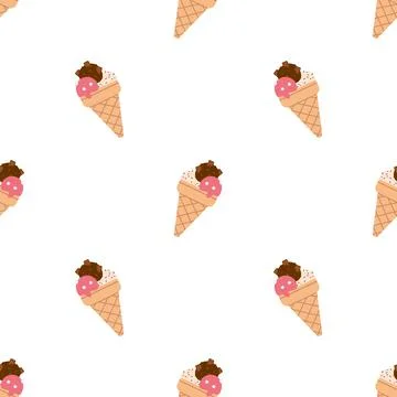 Seamless pattern with ice cream in a waffle cup. Cute summer print with dessert Illustrazione stock