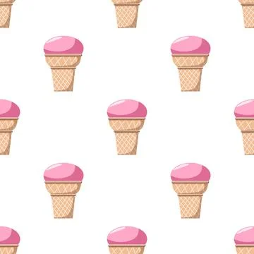 Seamless pattern of ice cream in a waffle cone. Vector illustration Illustrazione stock