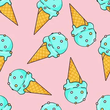 Seamless pattern with ice cream in waffle cone on a delicate pink background Stock Illustration