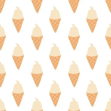 Seamless Pattern with Ice cream in waffle cone. Creme brulee. Stock Illustration