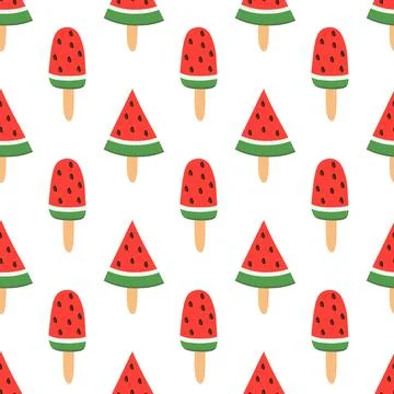 Seamless pattern. Ice cream watermelon on stick. Summer time sweet food Stock Illustration