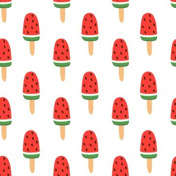 Seamless pattern. Ice cream watermelon on stick. Stock Illustration