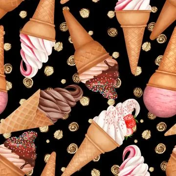 Seamless pattern with ice creams and glitter Stock Illustration