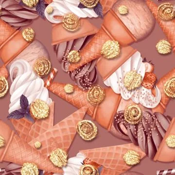 Seamless pattern with ice creams and glitter Stock Illustration