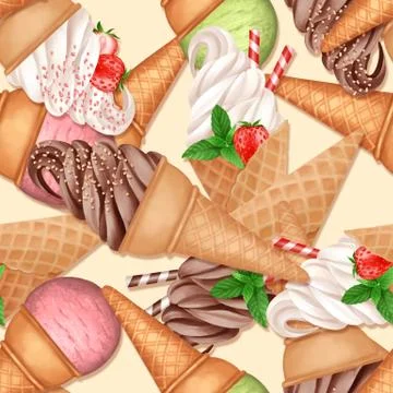 Seamless pattern with ice creams Stock Illustration