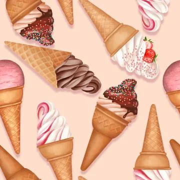 Seamless pattern with ice creams Stock Illustration