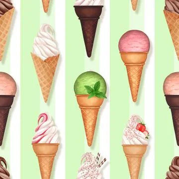 Seamless pattern with ice creams Stock Illustration