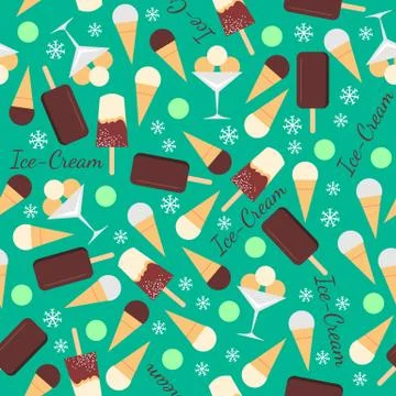 Seamless pattern with ice creams isolated on green background Stock Illustration