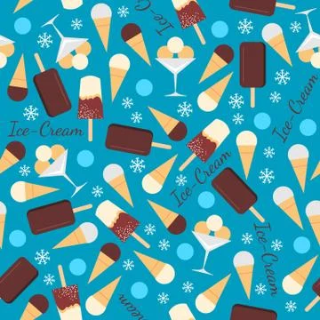 Seamless pattern with ice creams isolated on blue background Stock Illustration