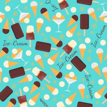 Seamless pattern with ice creams isolated on blue background Stock Illustration