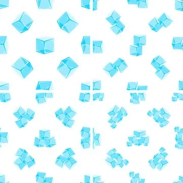 Seamless pattern of ice cubes forming different shapes on white background Stock Illustration