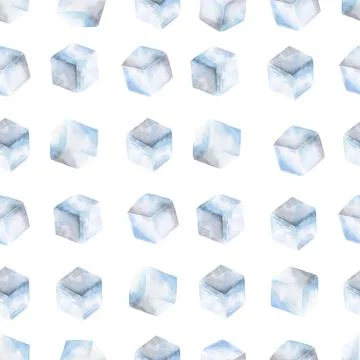 Seamless pattern with ice cubes. Stylized watercolor illustration. Stock Illustration