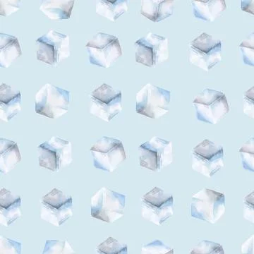 Seamless pattern with ice cubes. Stylized watercolor illustration. 스톡 일러스트