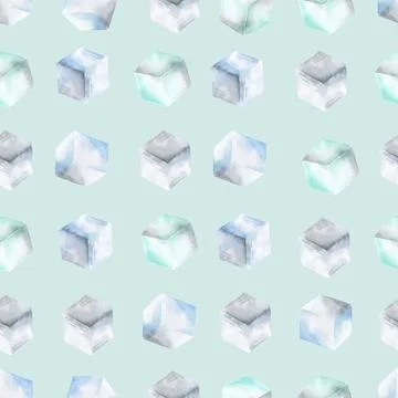 Seamless pattern with ice cubes. Stylized watercolor illustration. Stock Illustration