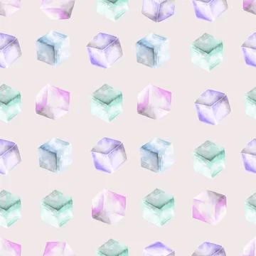 Seamless pattern with ice cubes. Stylized watercolor illustration. 스톡 일러스트