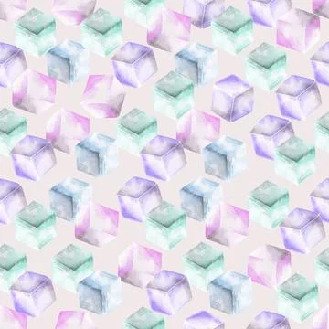 Seamless pattern with ice cubes. Stylized watercolor illustration. 스톡 일러스트