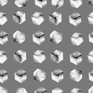 Seamless pattern with ice cubes. Stylized watercolor illustration. 스톡 일러스트