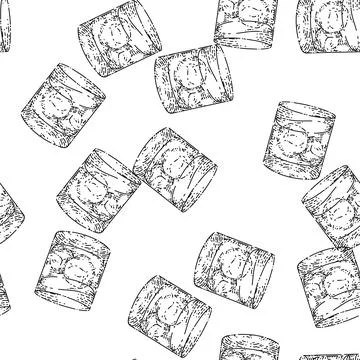 Seamless pattern ice whiskey sketch hand drawn Illustrazione stock