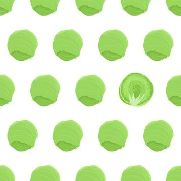 Seamless pattern with iceberg lettuce whole and eye catching element - one half Stock Illustration