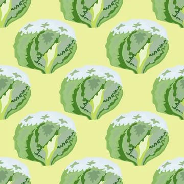 Seamless pattern iceberg salad on beige background. Simple ornament with lett Stock Illustration