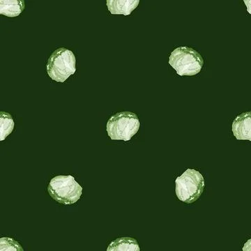 Seamless pattern iceberg salad on dark green background. Ornament with lettuc Stock Illustration